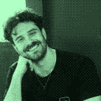 Eli Roussos, rendered in green terminal pixels